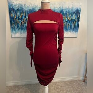 Women's Sexy Long Sleeve Cut Out Bodycon Ruched Party Club Mini Dress - NWT